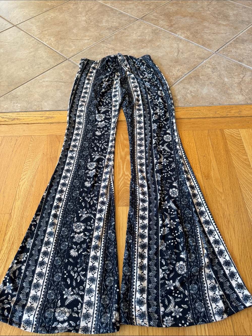 Vibe Black & White Floral Striped Flared Pants